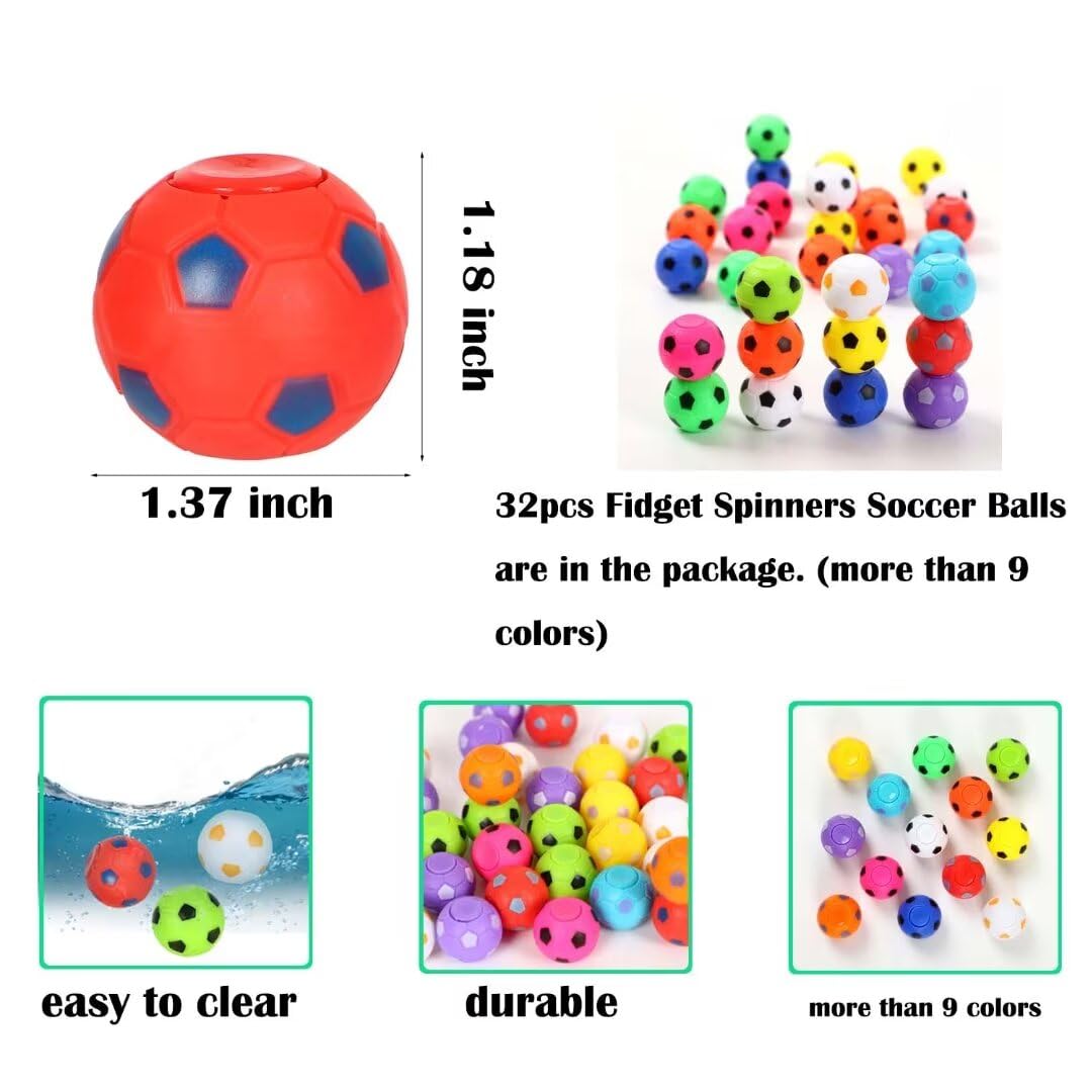 Lotofwow 32pc Mini Soccer Ball Fidget Spinner Toys – Kid Party Favors & Classroom Prizes