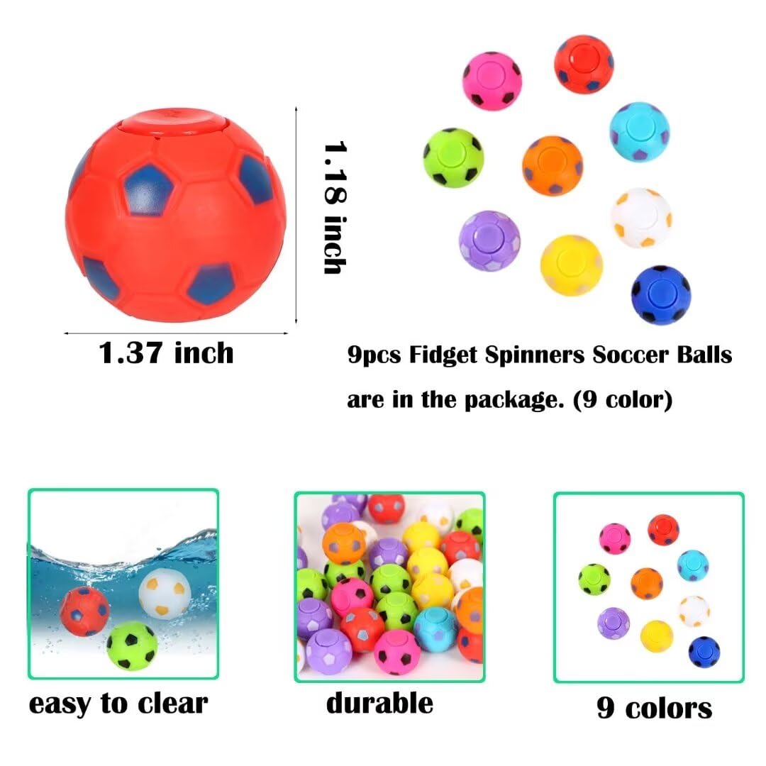 Lotofwow Mini Fidget Spinner Soccer Ball Toys — 9 Pcs | Party Favors & Classroom Prizes