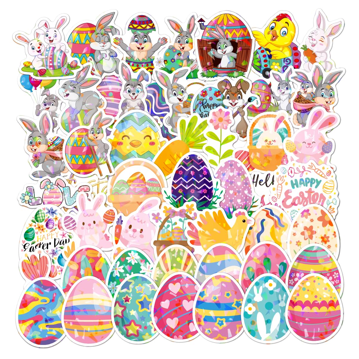 Lotsduoler 51PCS Easter Stickers – Bunny, Egg & Rabbit Decor for Cards, Journals & Crafts