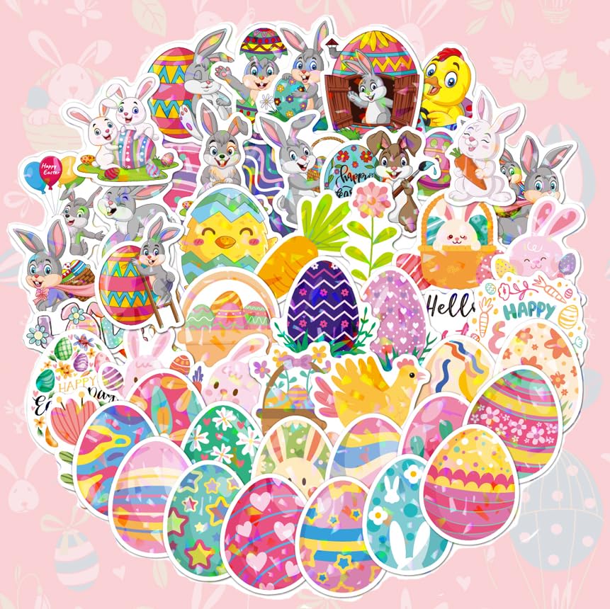 Lotsduoler 51PCS Easter Stickers – Bunny, Egg & Rabbit Decor for Cards, Journals & Crafts