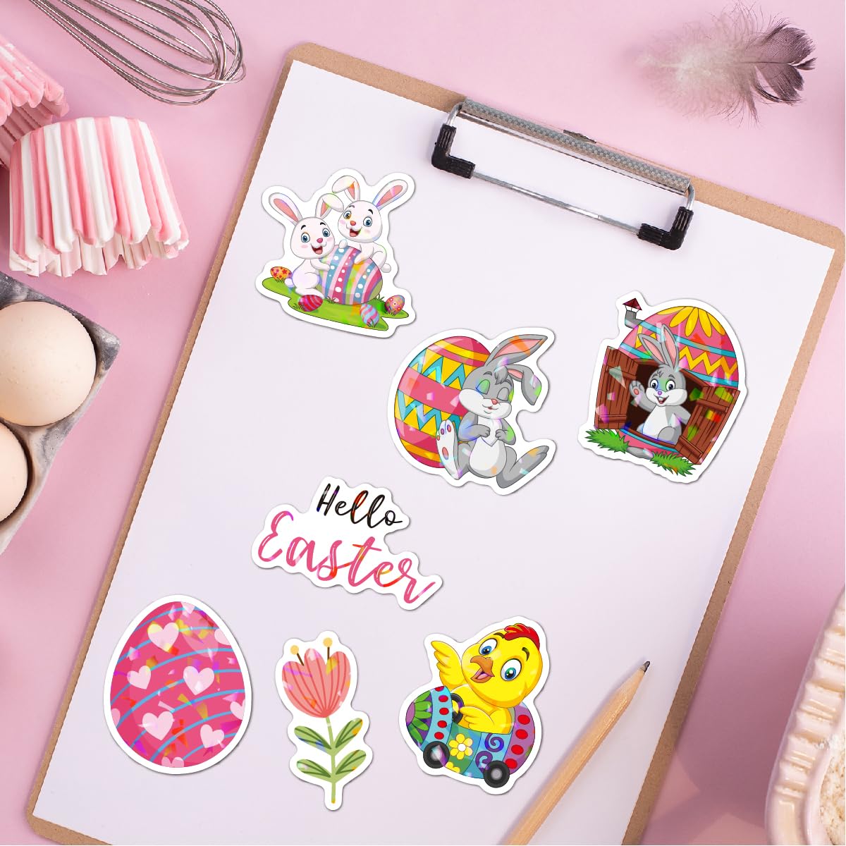 Lotsduoler 51PCS Easter Stickers – Bunny, Egg & Rabbit Decor for Cards, Journals & Crafts