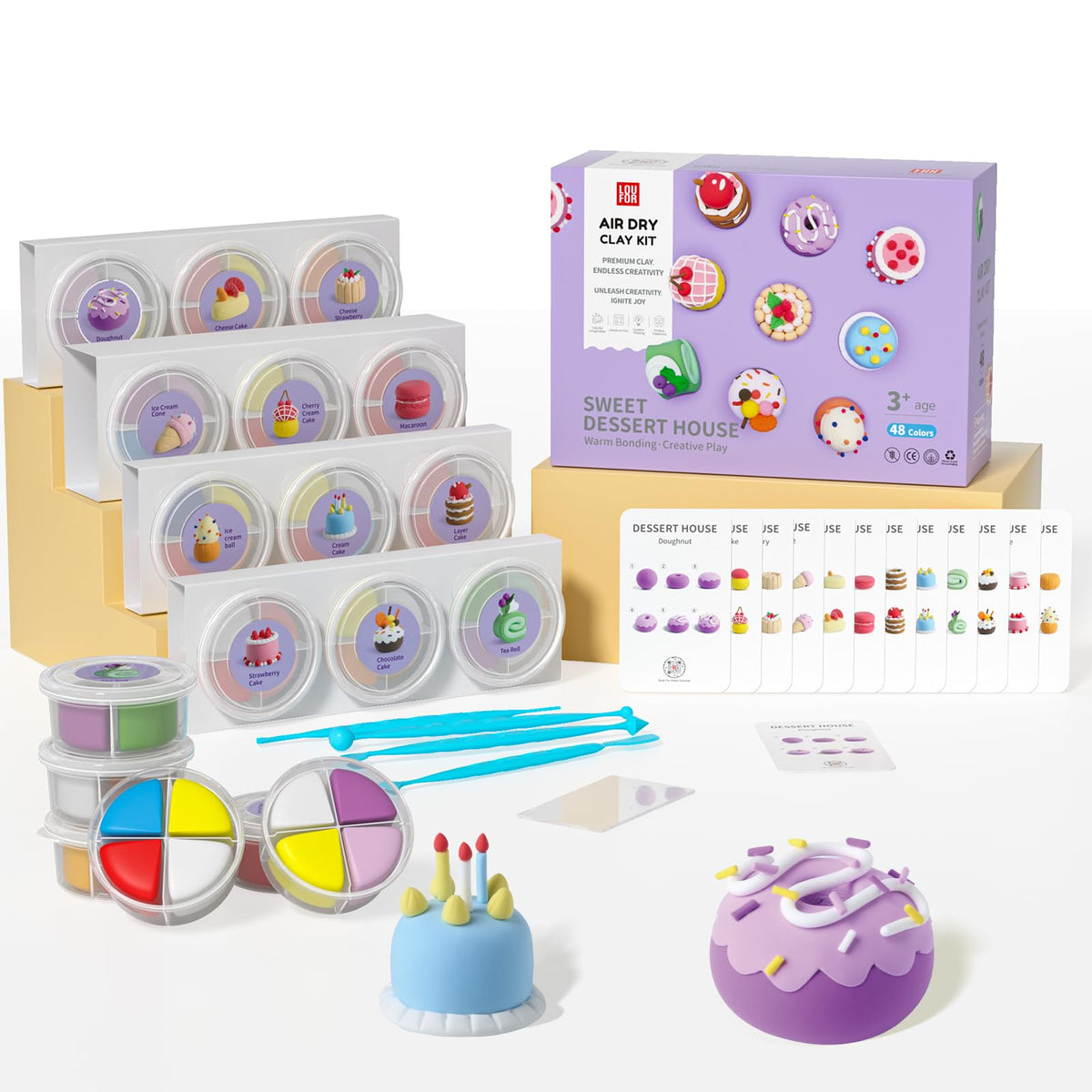 LOUFOR Air Dry Clay Kit – 48 Colors, 12 Cans, Safe Non-Toxic Modeling Clay for Kids