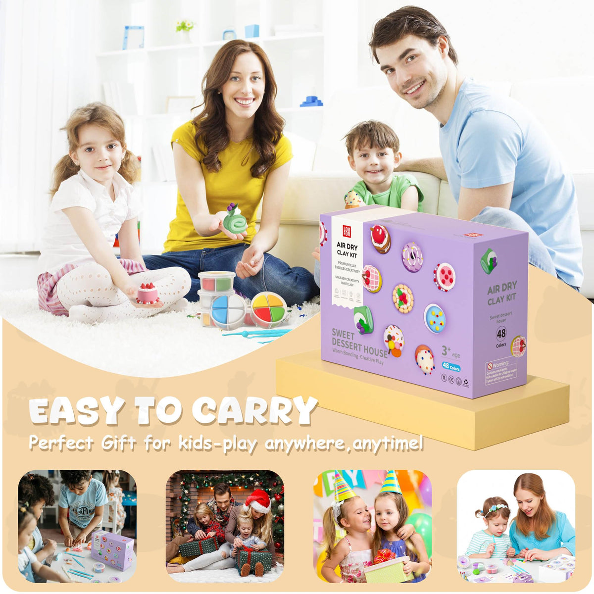 LOUFOR Air Dry Clay Kit – 48 Colors, 12 Cans, Safe Non-Toxic Modeling Clay for Kids