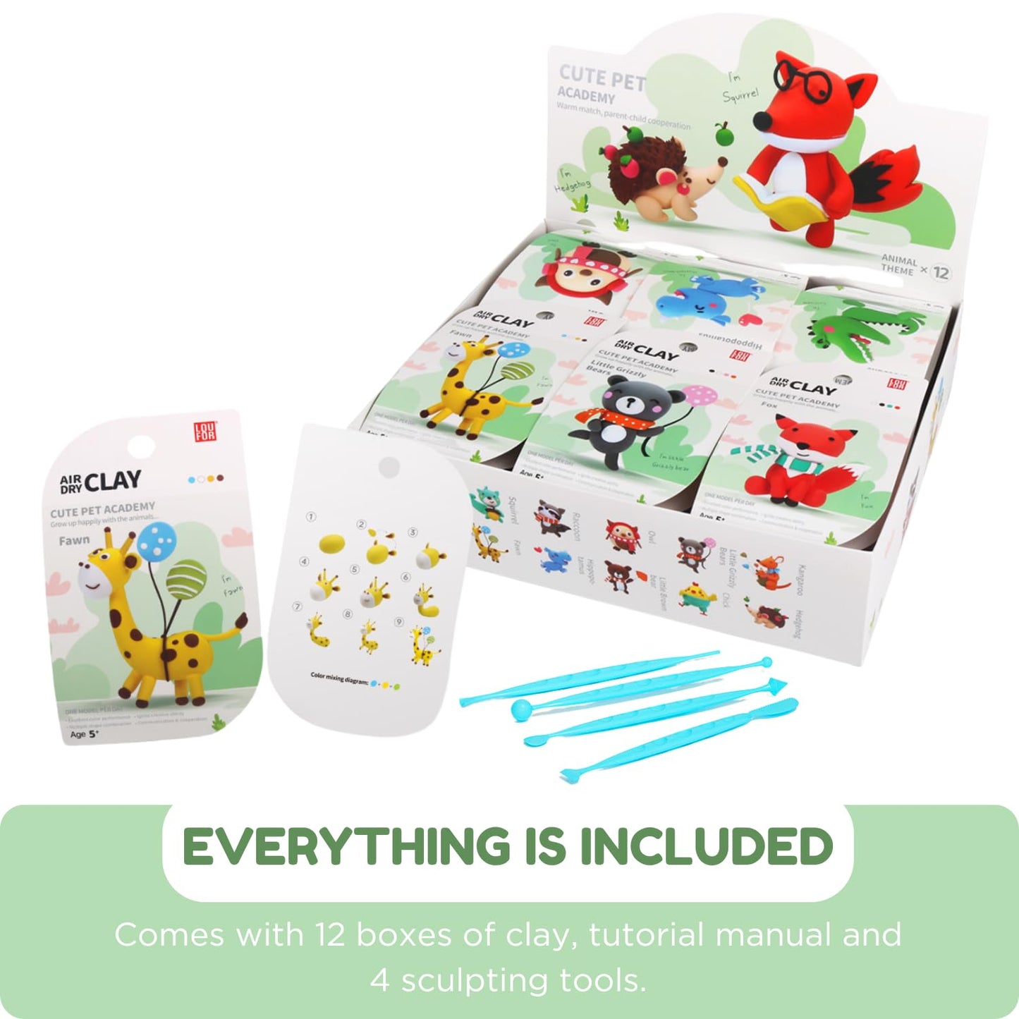 LOUFOR Air Dry Clay Kits for Kids – Safe, Non-Toxic, No-Bake Fun