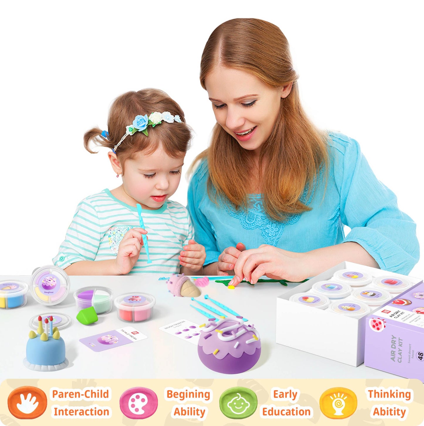 LOUFOR Air Dry Clay Kit – 48 Colors, 12 Cans, Safe Non-Toxic Modeling Clay for Kids