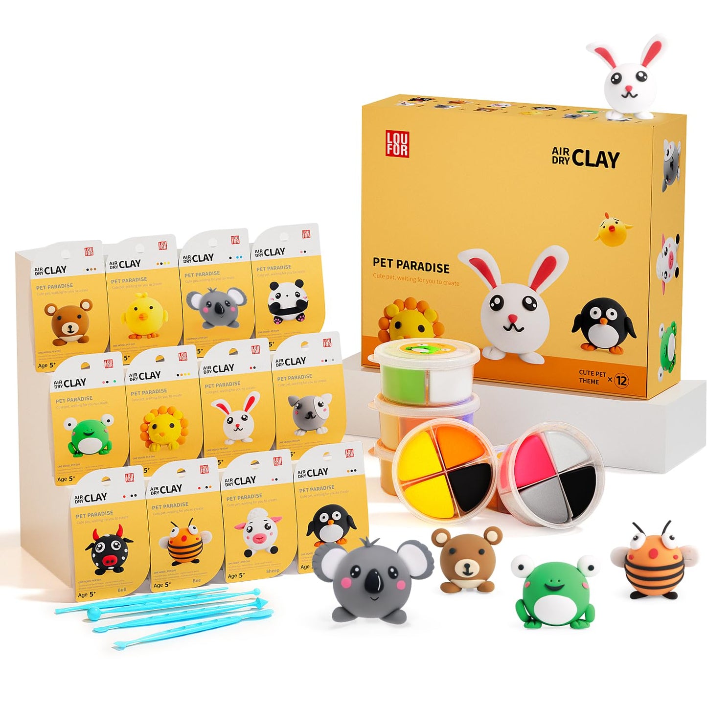 LOUFOR Air Dry Clay Kits for Kids — Safe, Non-Toxic Modeling Clay with Tools & Tutorials