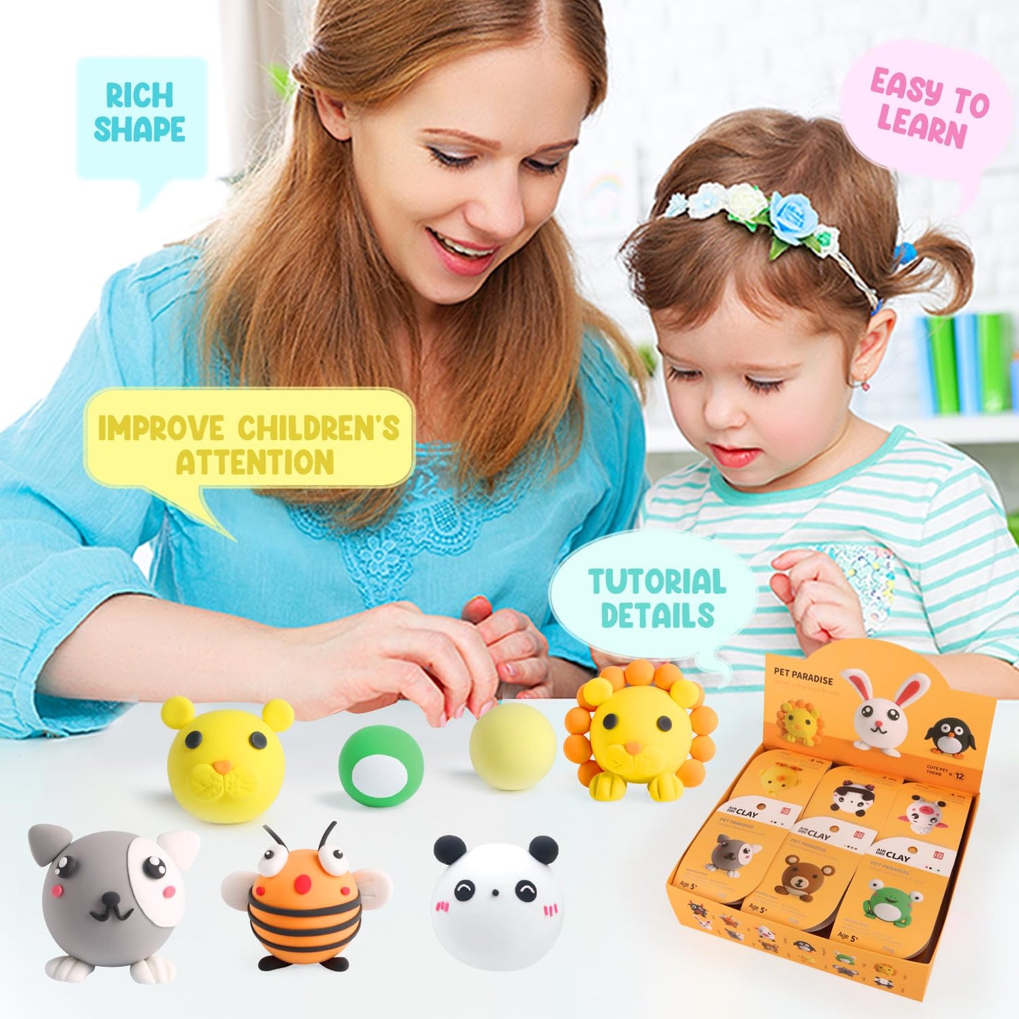 LOUFOR Air Dry Clay Kit for Kids – 12 Boxes, Ultra Light & Soft Modeling Clay
