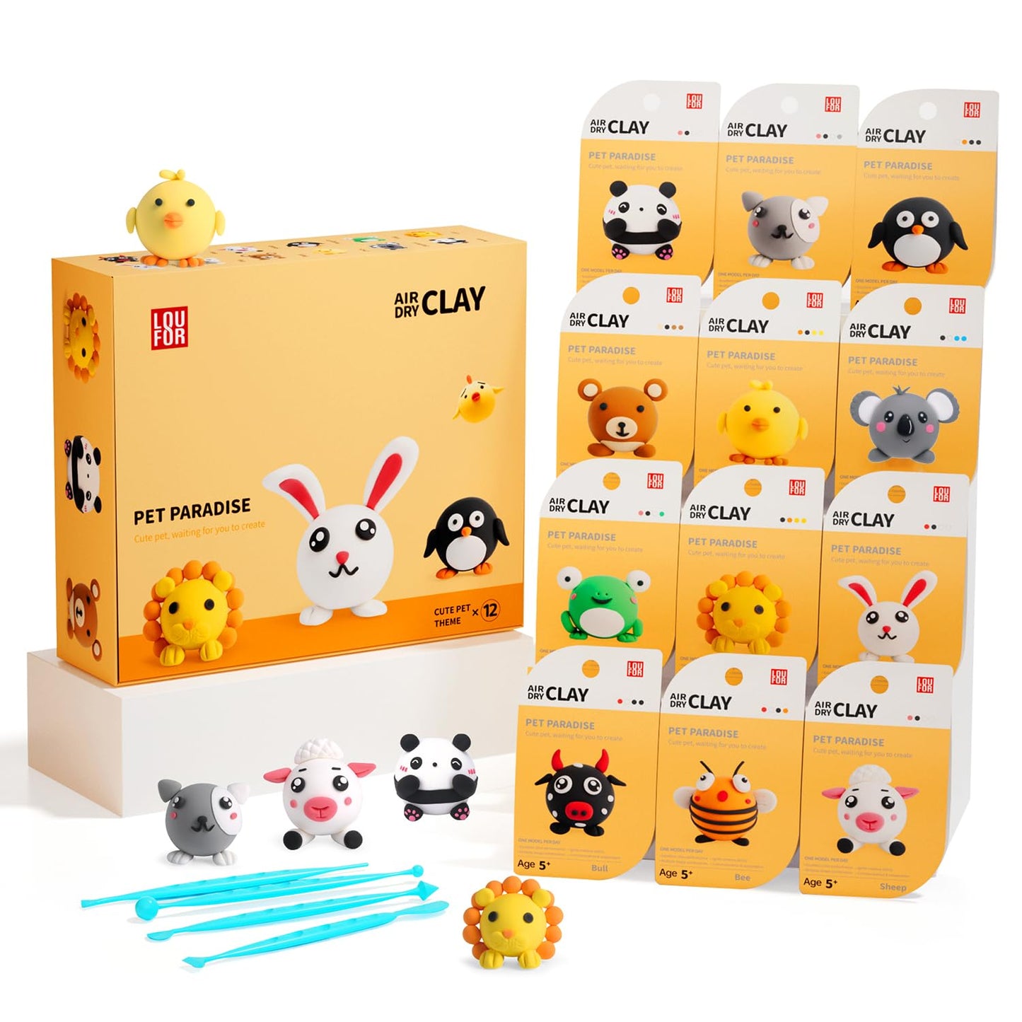 LOUFOR Air Dry Clay Kit for Kids – 12 Boxes, Ultra Light & Soft Modeling Clay