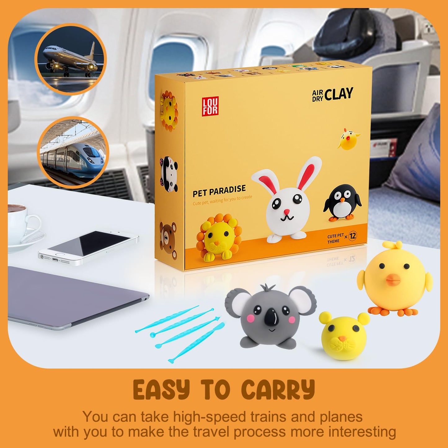 LOUFOR Air Dry Clay Kit for Kids – 12 Boxes, Ultra Light & Soft Modeling Clay