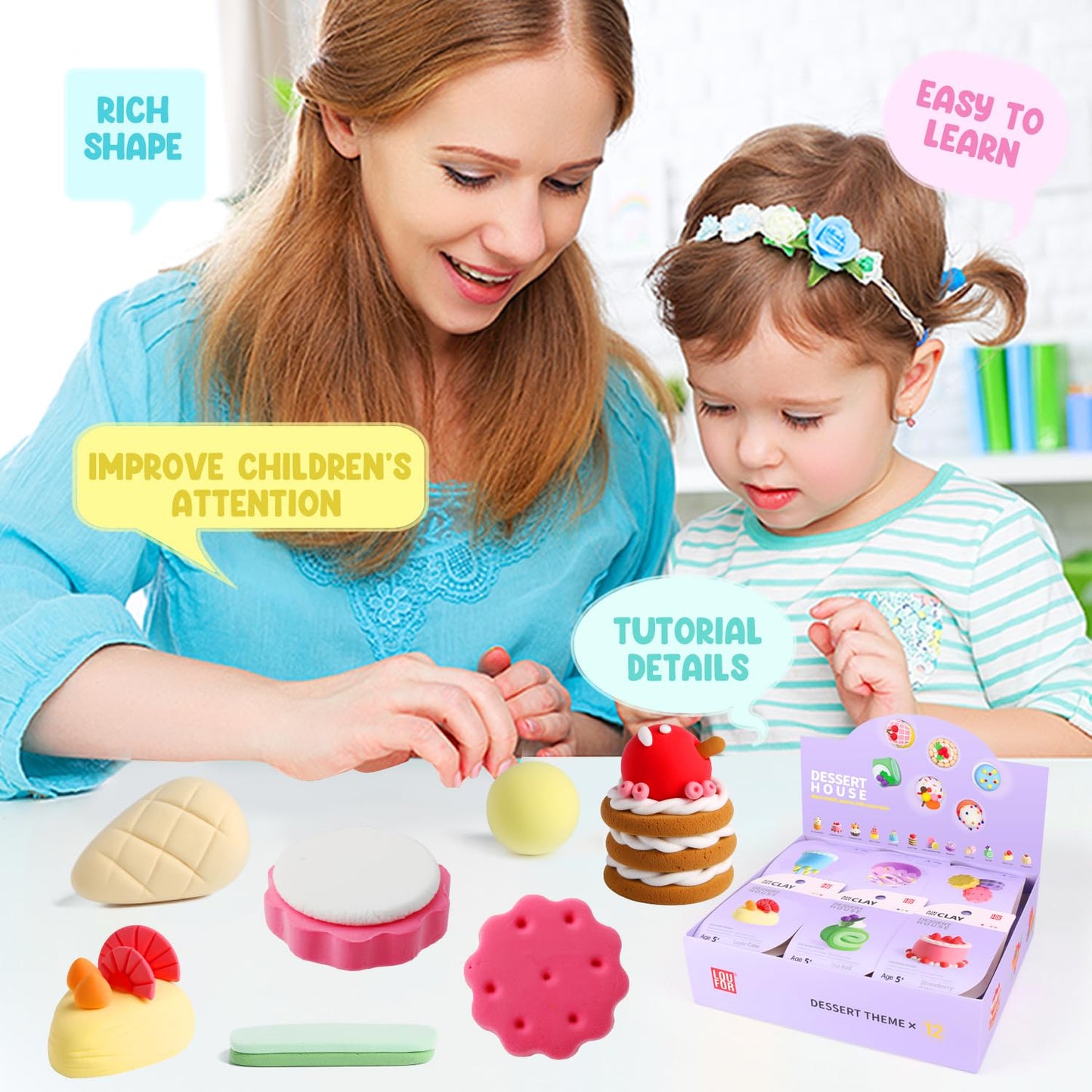 LOUFOR Air Dry Clay Kits – 12-Box Colorful Modeling Clay Set with Tools & Tutorials | Safe, Non-Toxic