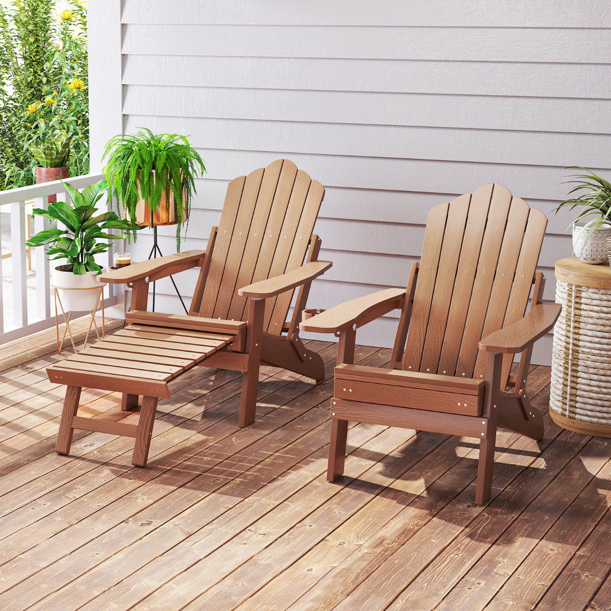 Lounge Patio Adirondack Chair Set of 2 with Retractable Footrest-Black