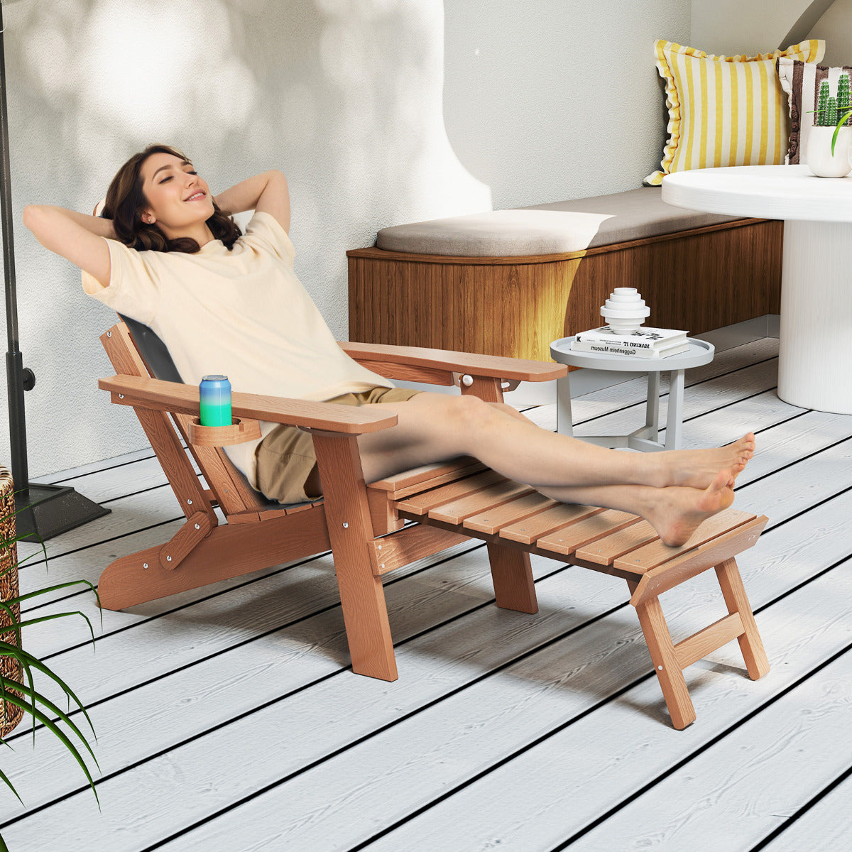 Lounge Patio Adirondack Chair Set of 2 with Retractable Footrest-Black