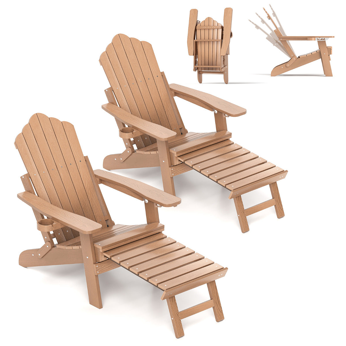 Lounge Patio Adirondack Chair Set of 2 with Retractable Footrest-Black