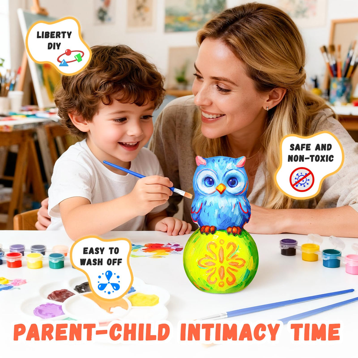 Loungelore Paint Your Own Owl Lamp Kit – DIY Owl Night Light for Kids (Ages 3-12+)
