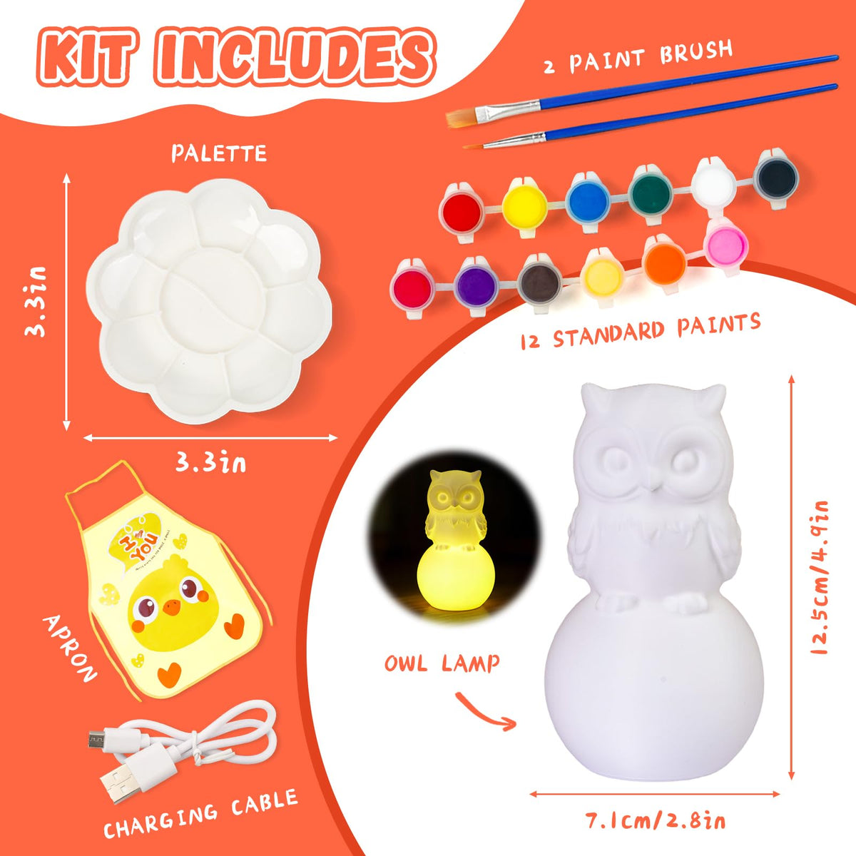 Loungelore Paint Your Own Owl Lamp Kit – DIY Owl Night Light for Kids (Ages 3-12+)