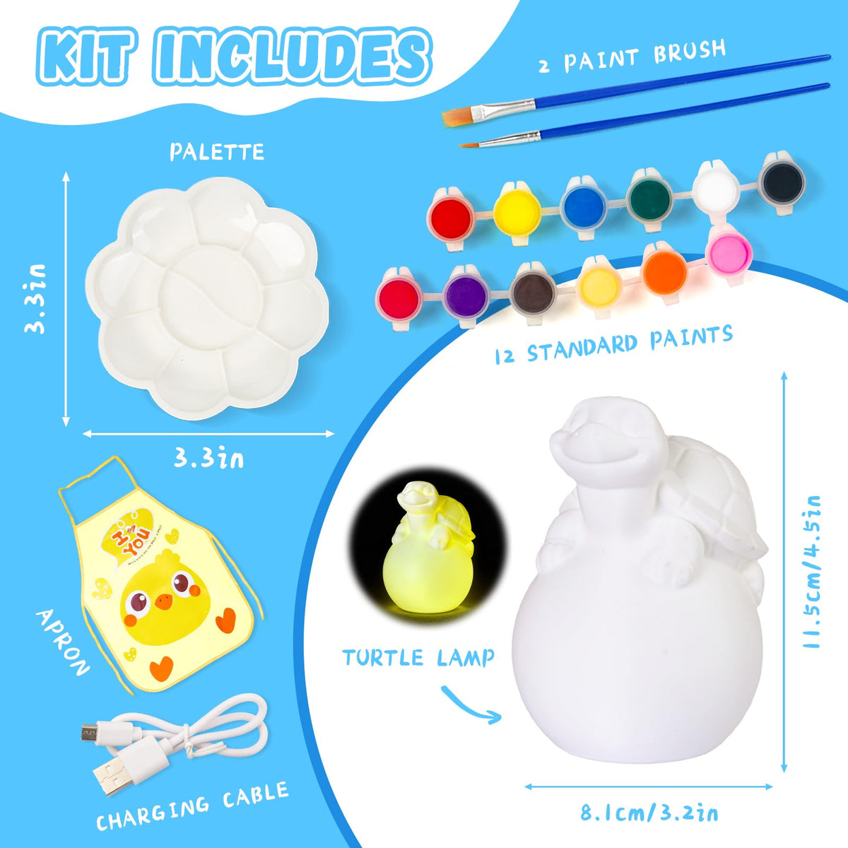 Loungelore Paint Your Own Turtle Lamp Kit – DIY Kids Craft & Night Light