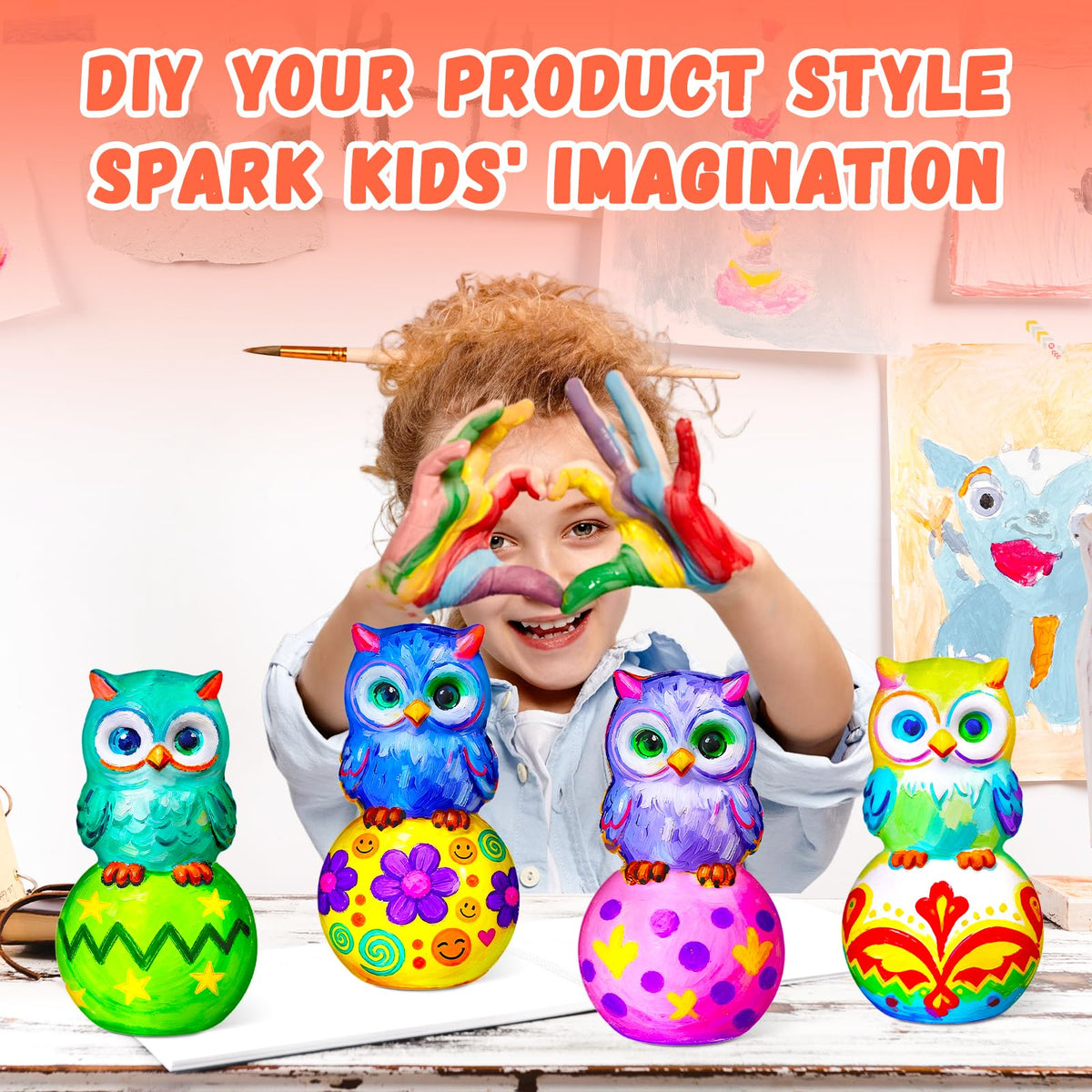 Loungelore Paint Your Own Owl Lamp Kit – DIY Owl Night Light for Kids (Ages 3-12+)
