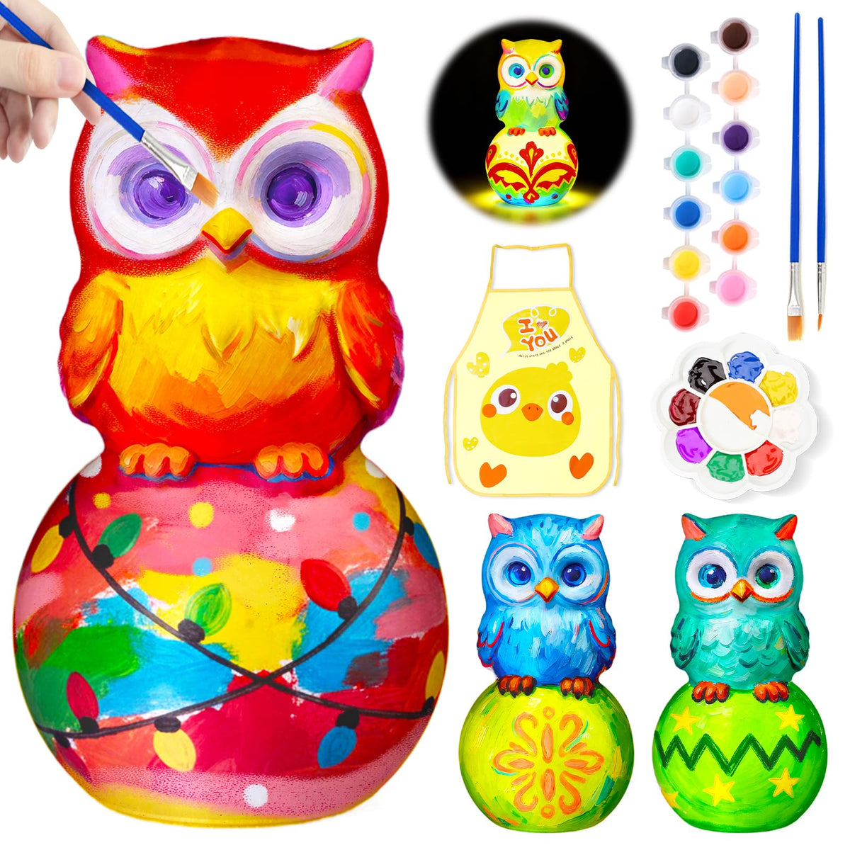 Loungelore Paint Your Own Owl Lamp Kit – DIY Owl Night Light for Kids (Ages 3-12+)