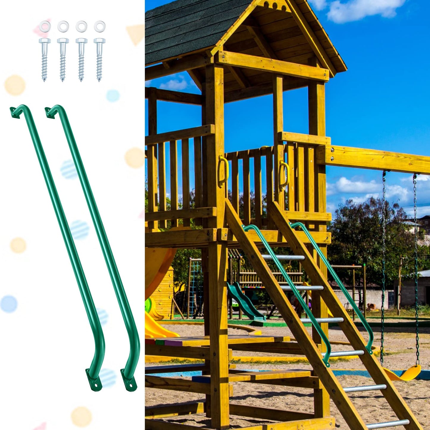 Lounsweer 2 Pcs Green Metal Safety Handles – 37-Inch Playground Ladder Grabs