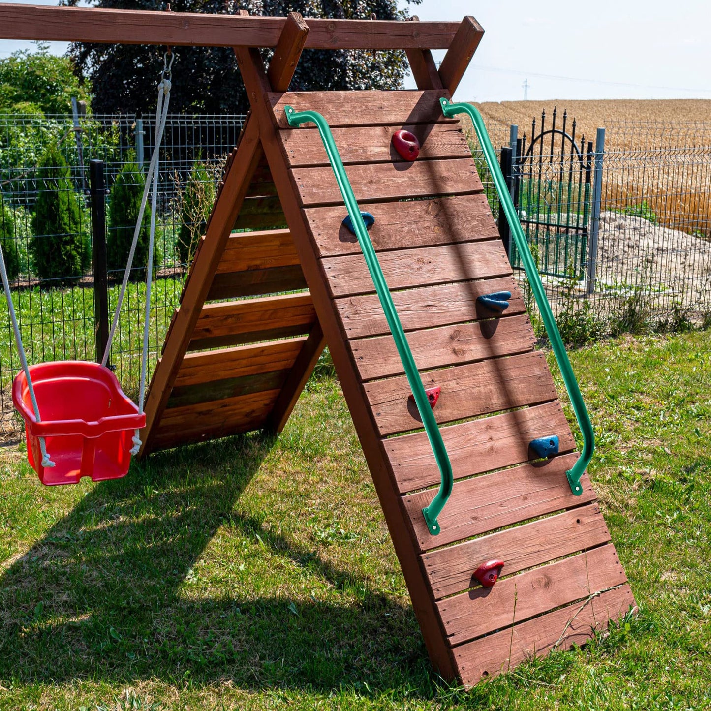 Lounsweer 2 Pcs Green Metal Safety Handles – 37-Inch Playground Ladder Grabs