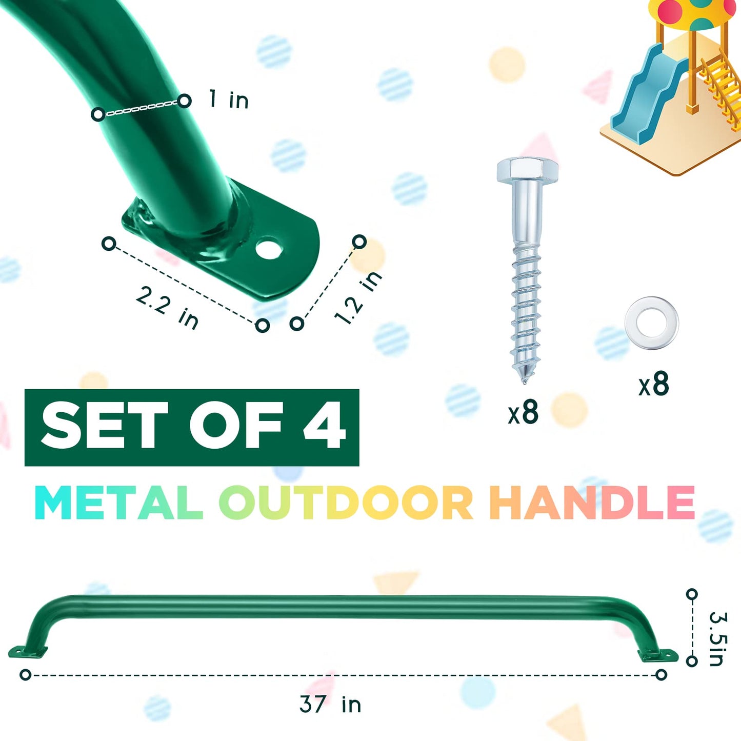 Lounsweer 2 Pcs Green Metal Safety Handles – 37-Inch Playground Ladder Grabs