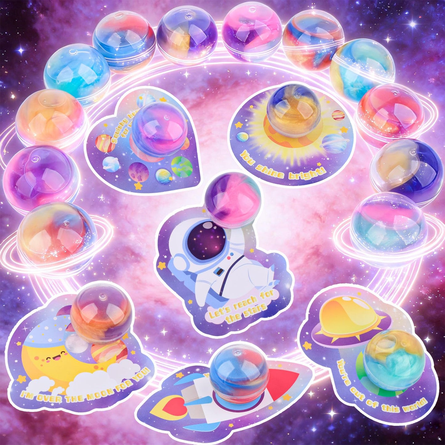 Valentines Day Galaxy Slime Balls – 30 Pack with Greeting Cards | Louseadon Kids Fidget & Classroom Gifts