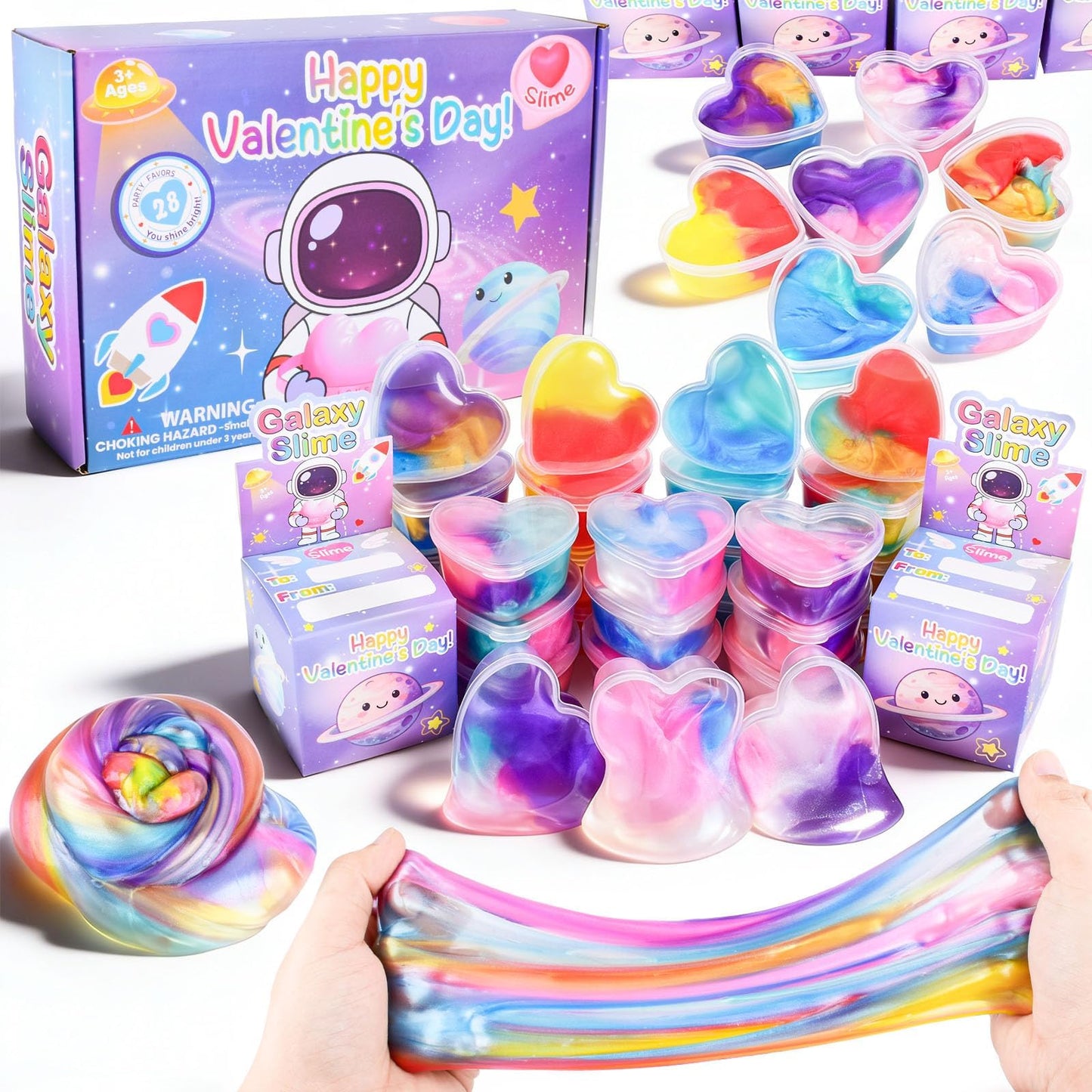 Louseadon 28-Pack Galaxy Slime Valentines Gifts for Kids — Classroom Exchange Prizes & Party Favors