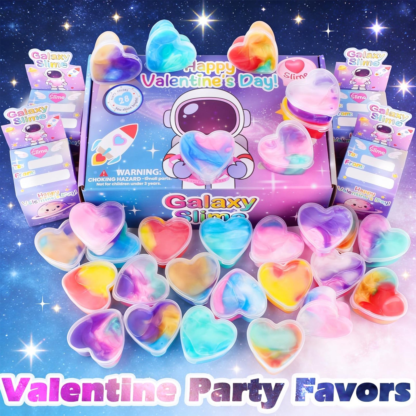 Louseadon 28-Pack Galaxy Slime Valentines Gifts for Kids — Classroom Exchange Prizes & Party Favors