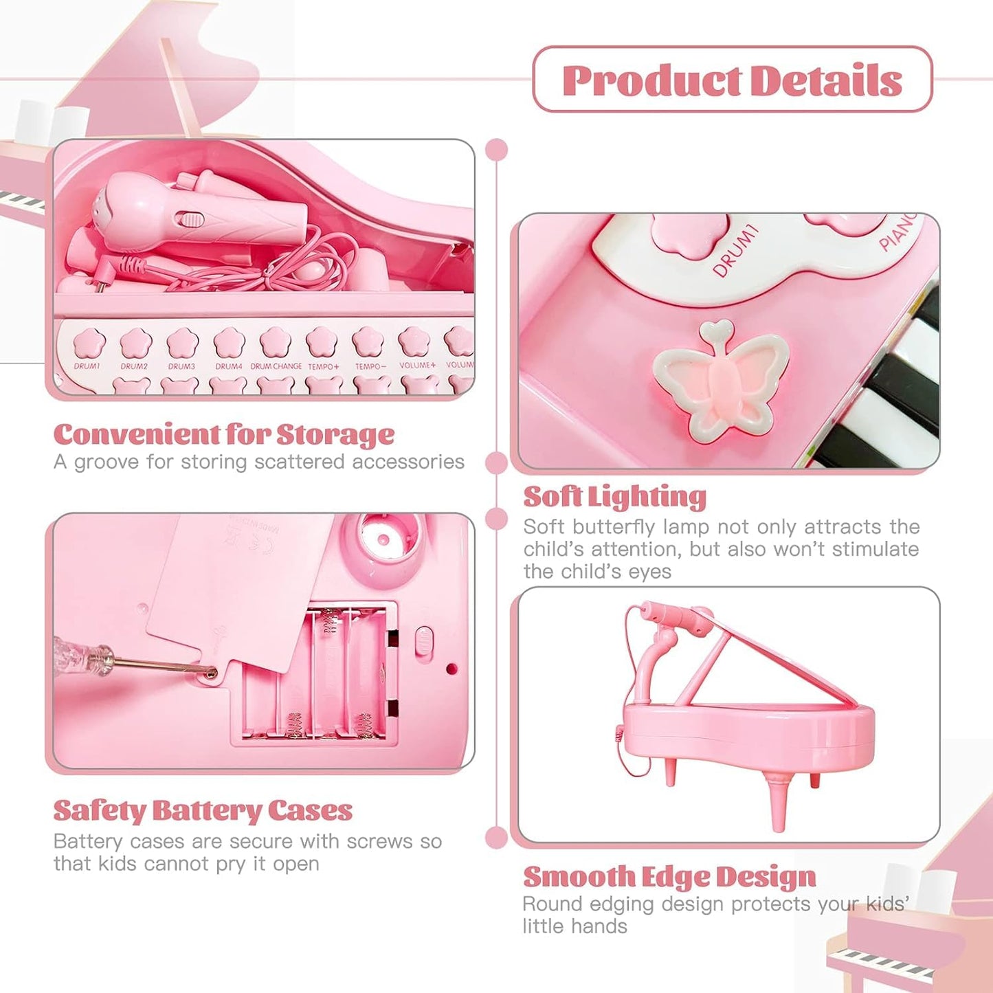 Love&Mini 24-Key Pink Piano Toy for Girls – Piano Keyboard with Microphone