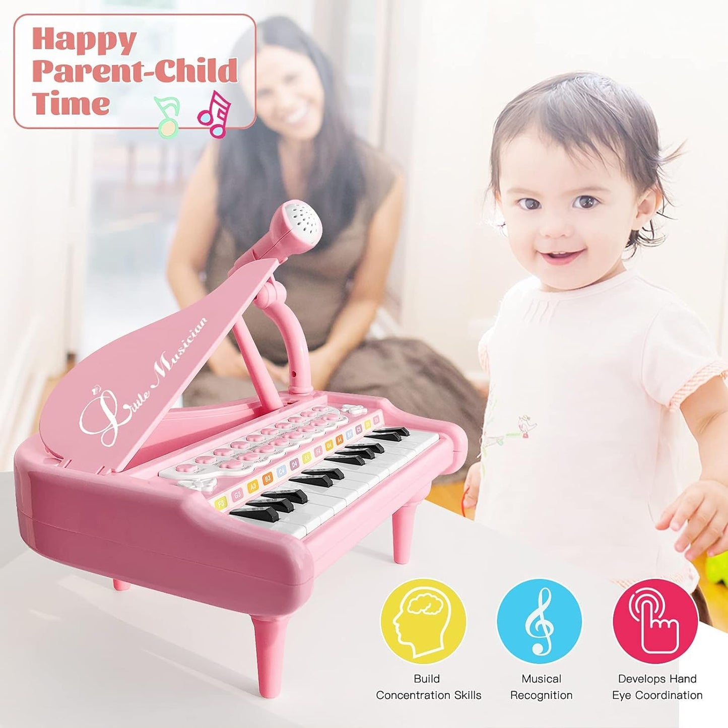 Love&Mini 24-Key Pink Piano Toy for Girls – Piano Keyboard with Microphone
