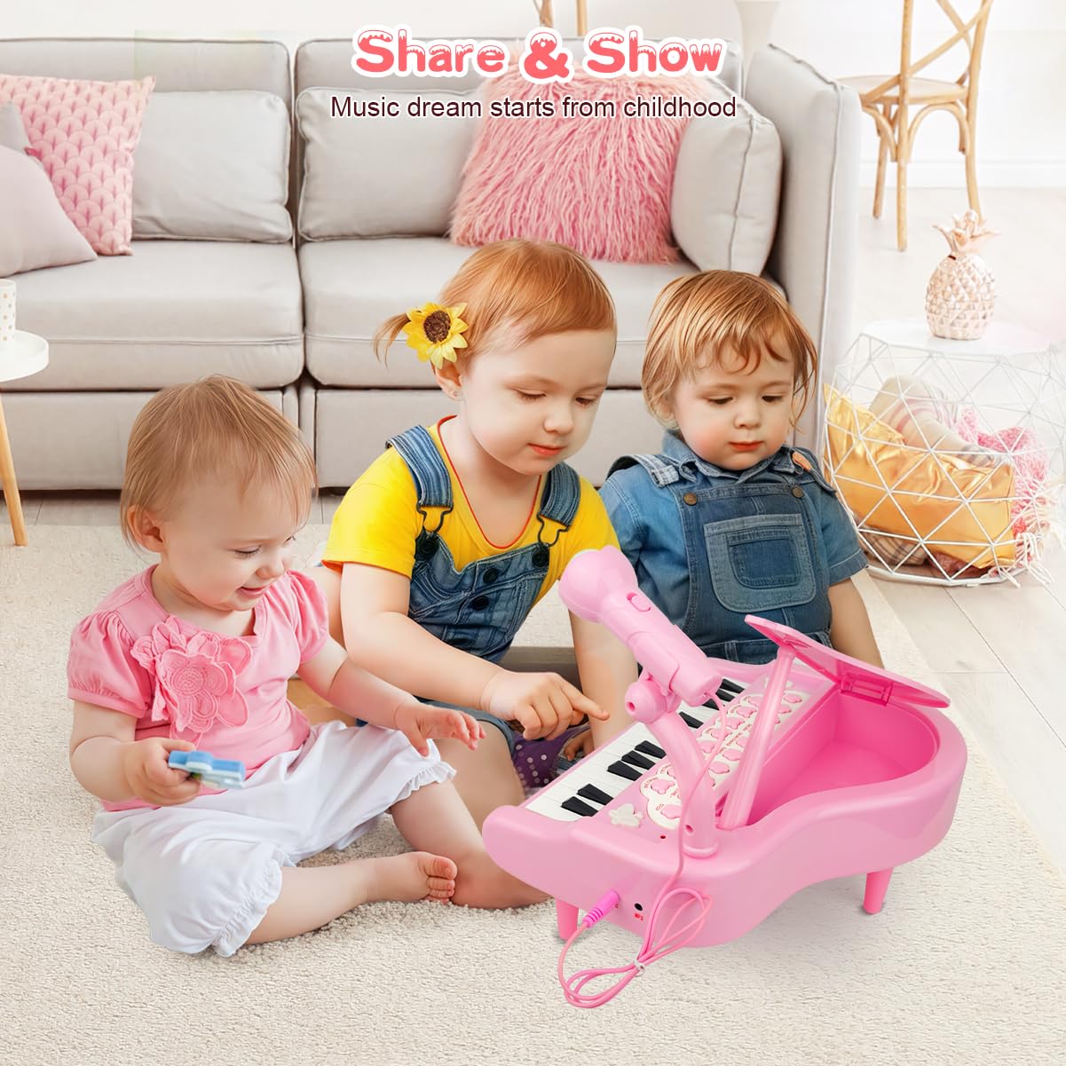 Love&Mini Pink Piano Toy for Toddlers – 24 Keys & Microphone