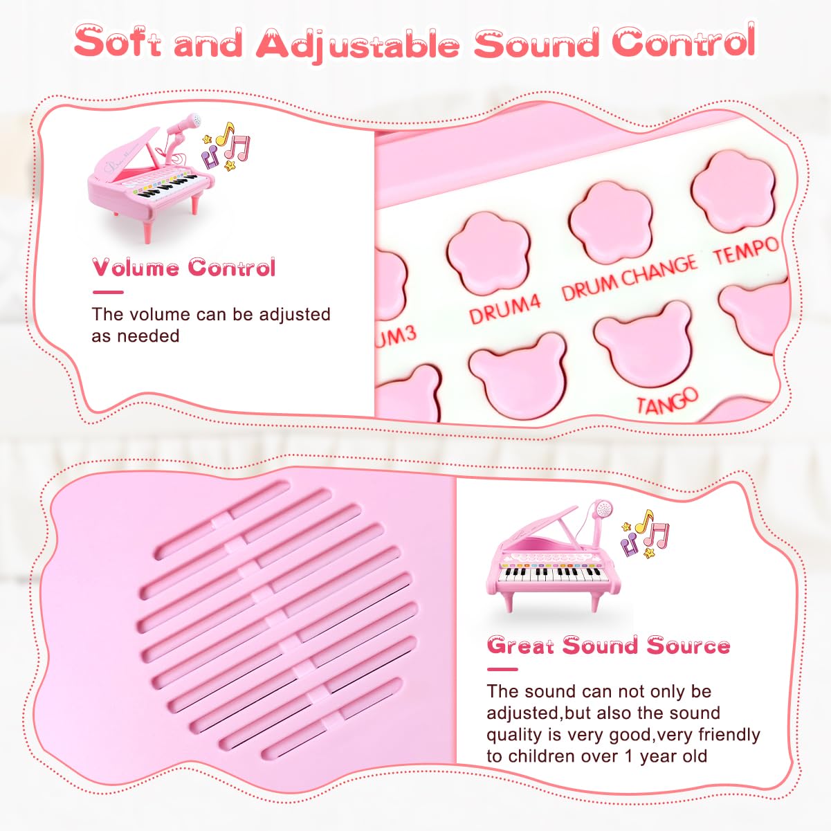 Love&Mini Pink Piano Toy for Toddlers – 24 Keys & Microphone