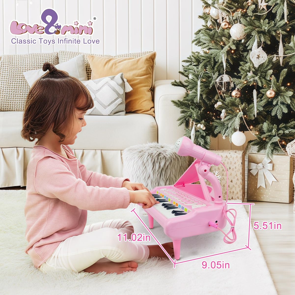 Love&Mini Pink Piano Toy for Toddlers – 24 Keys & Microphone