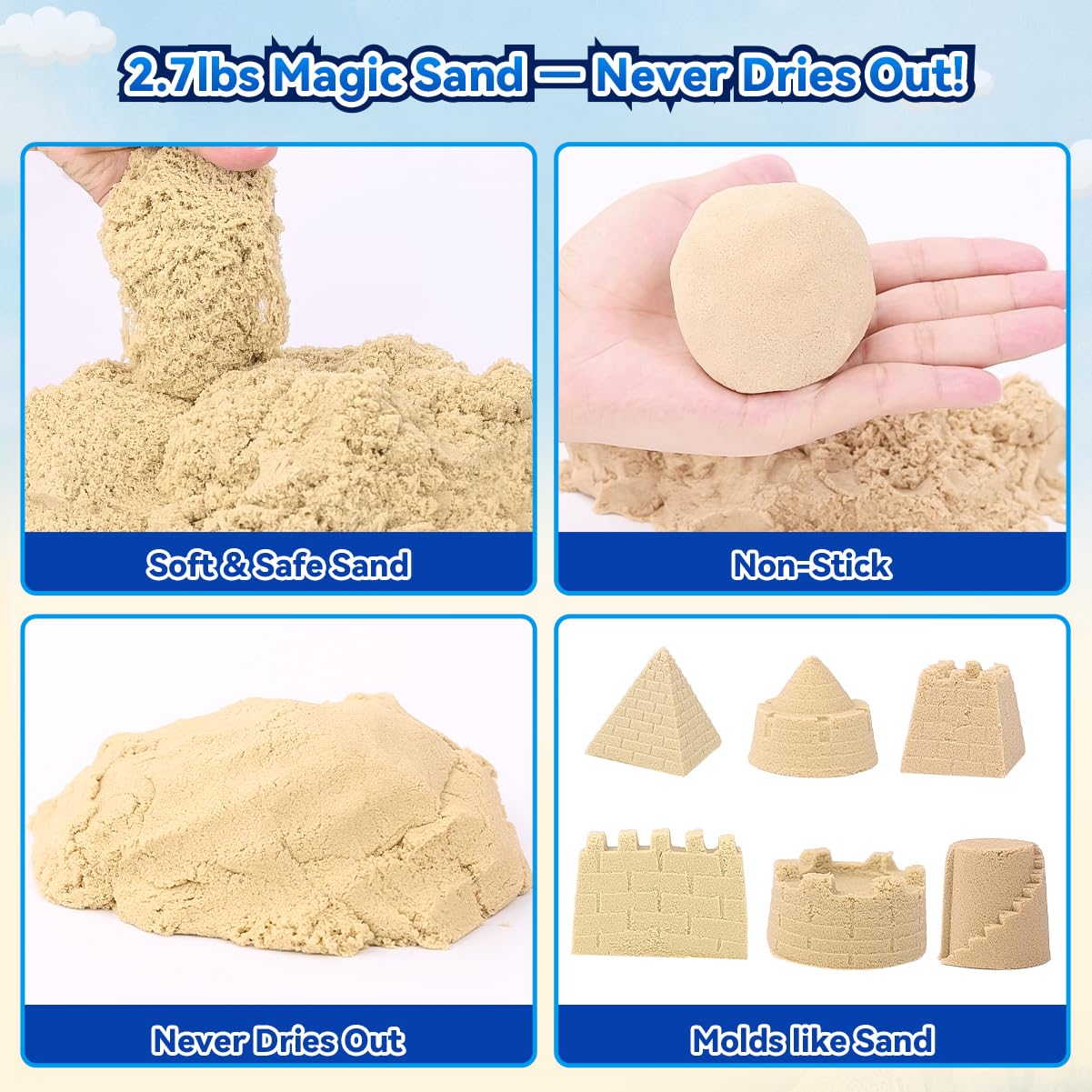Love&Mini Sensory Beach Toys – 44-Piece Sand Construction Kit with 8 Vehicles