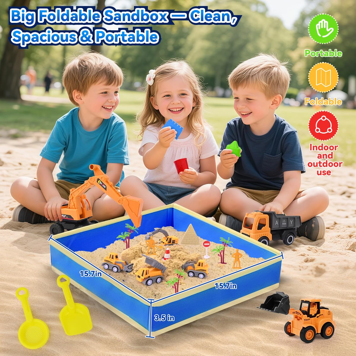 Love&Mini Sensory Beach Toys – 44-Piece Sand Construction Kit with 8 Vehicles
