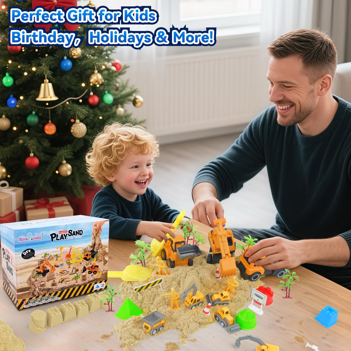 Love&Mini Sensory Beach Toys – 44-Piece Sand Construction Kit with 8 Vehicles