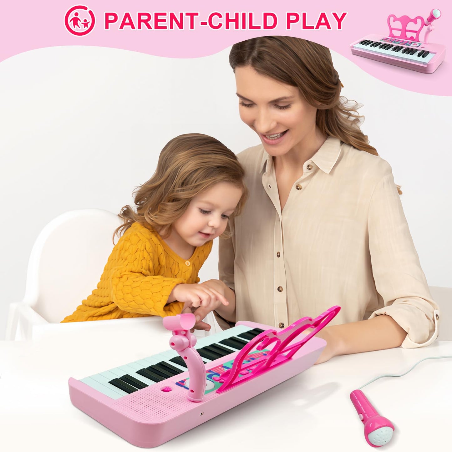 Love&Mini 37-Key Kids Keyboard Pink with Stool & Microphone