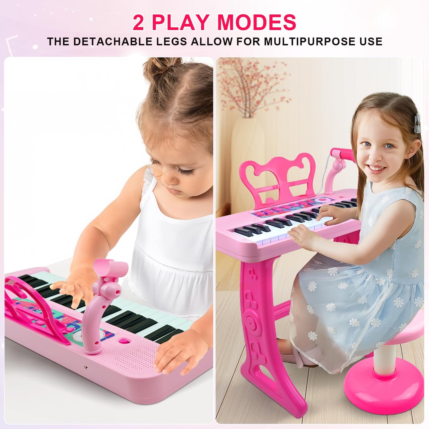 Love&Mini 37-Key Kids Keyboard Pink with Stool & Microphone
