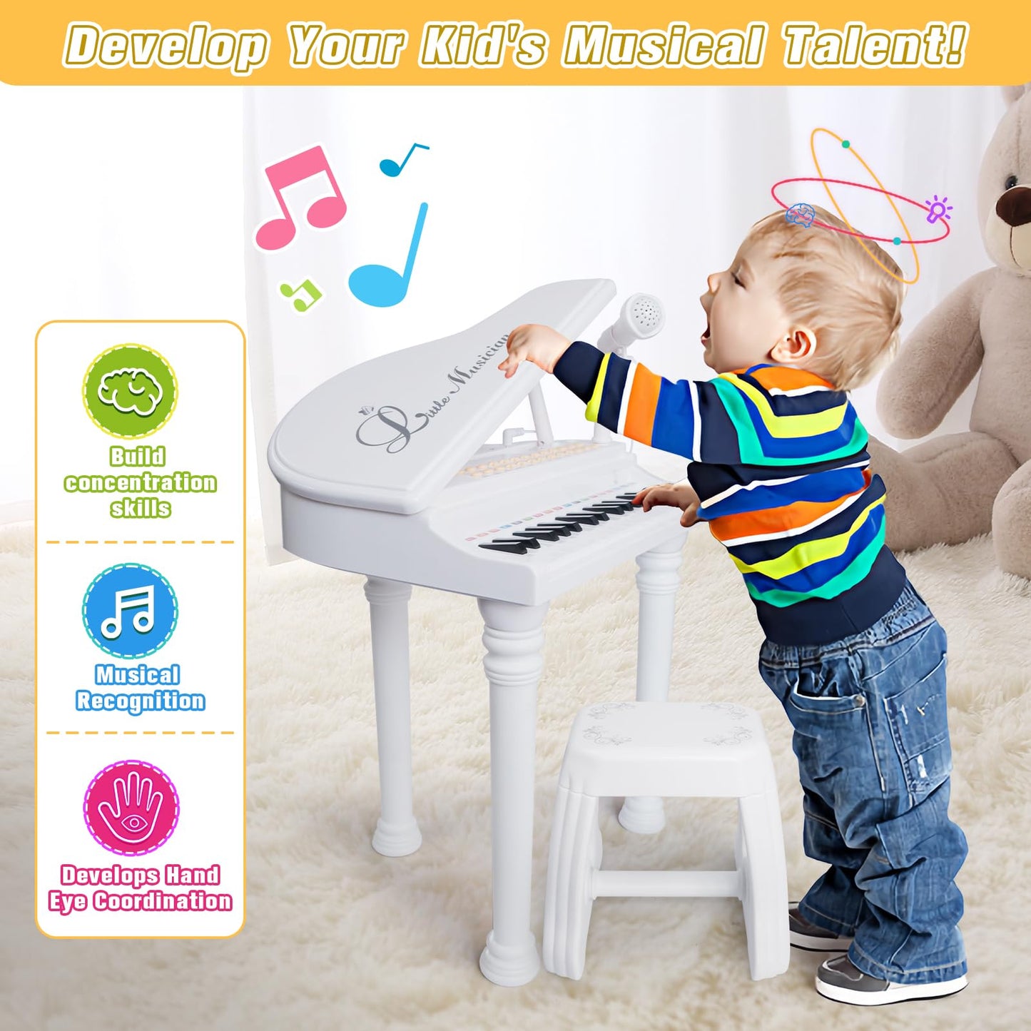Love&Mini 31-Key Piano Toy Keyboard for Kids 3+ | Mic & Stool