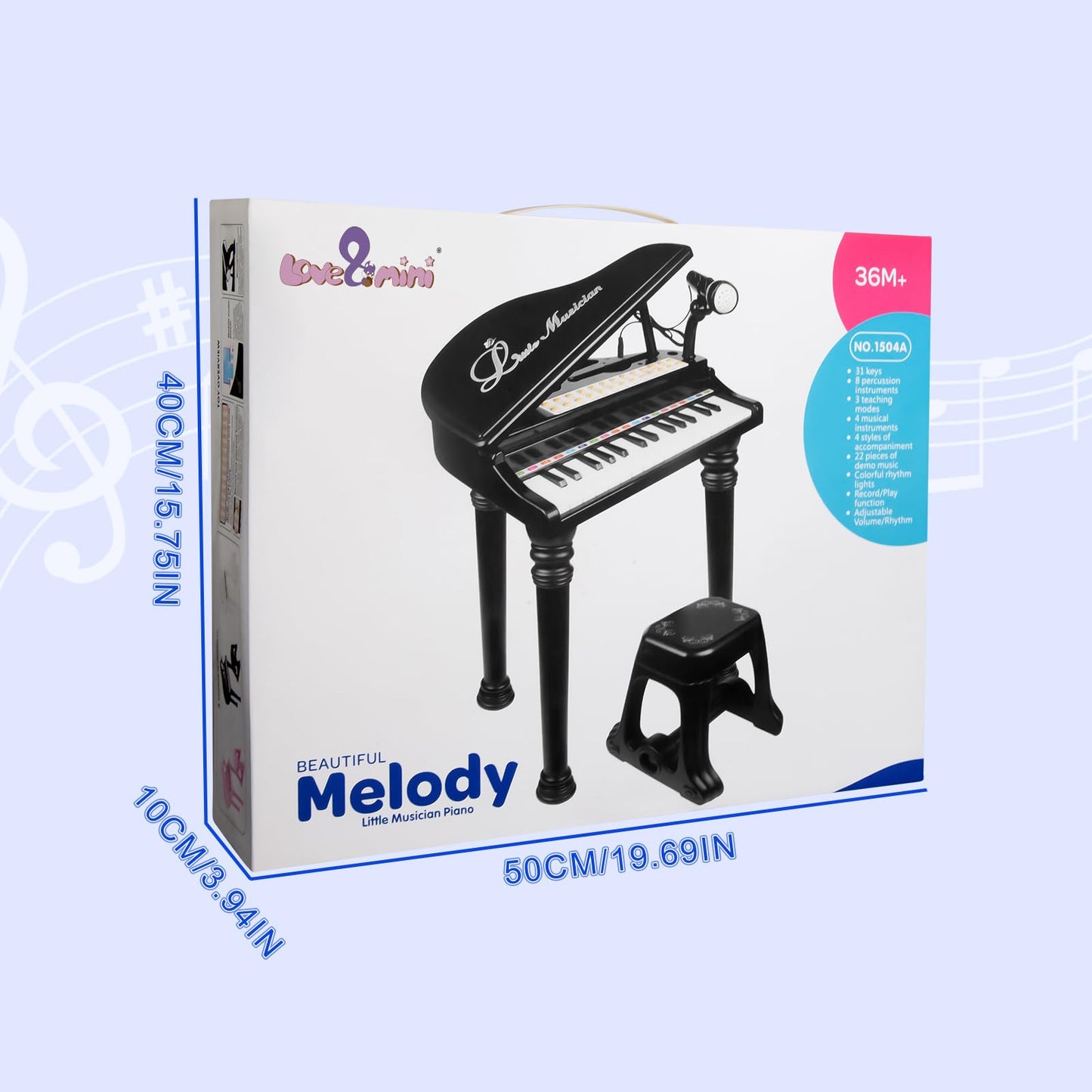 Love&Mini Piano Keyboard Toy – 31 Keys, Microphone & Stool for Kids 3+