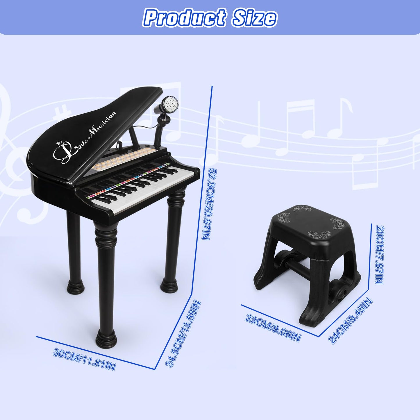 Love&Mini Piano Keyboard Toy – 31 Keys, Microphone & Stool for Kids 3+