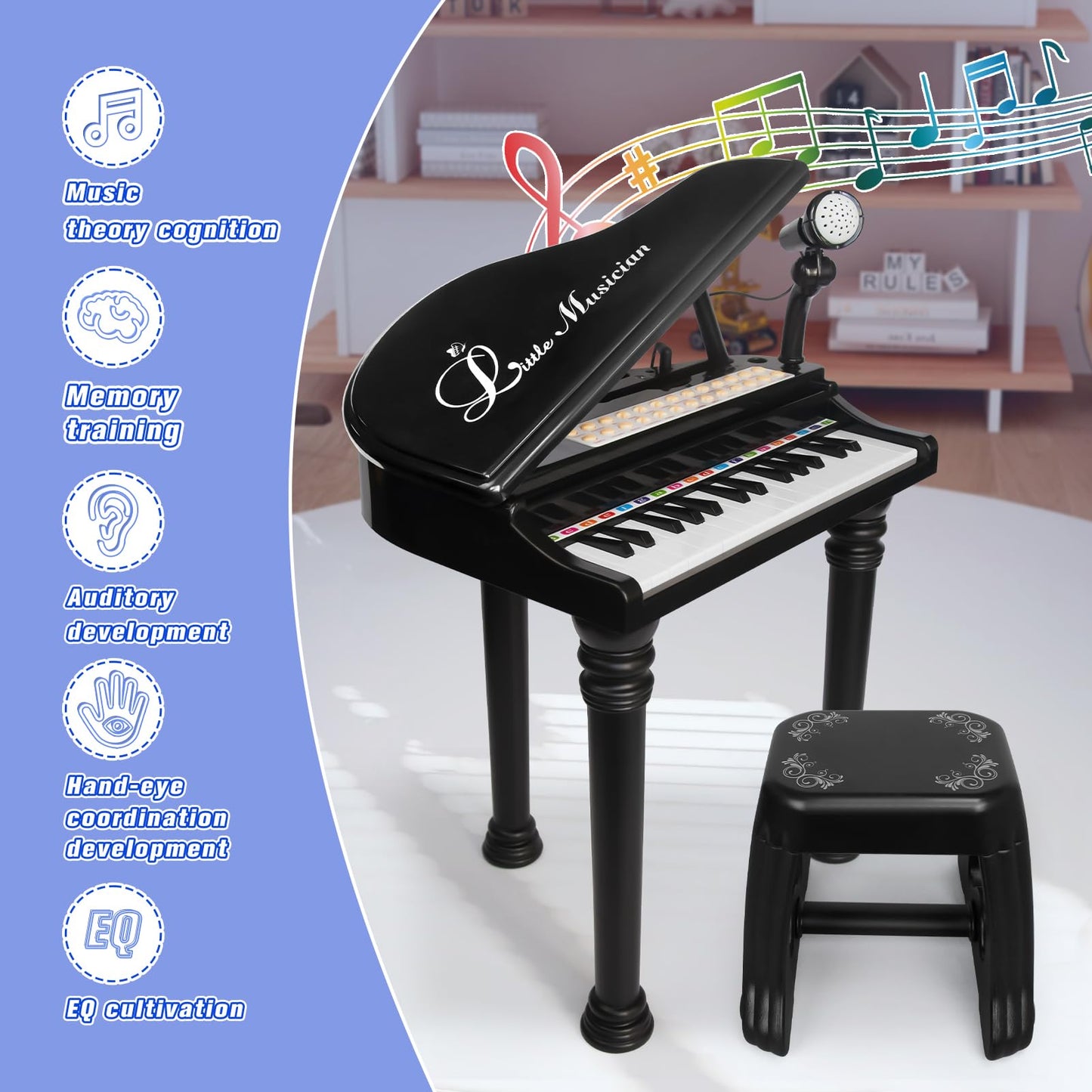 Love&Mini Piano Keyboard Toy – 31 Keys, Microphone & Stool for Kids 3+