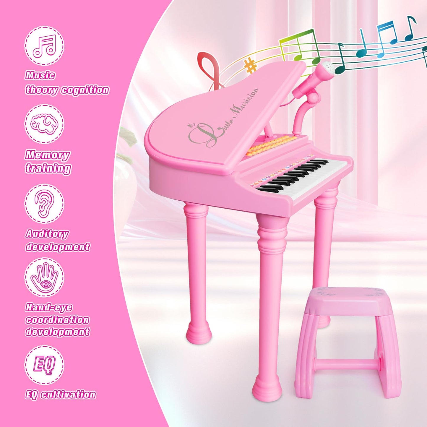 Love&Mini Piano Keyboard Toy for Girls – 31 Keys, Microphone & Stool