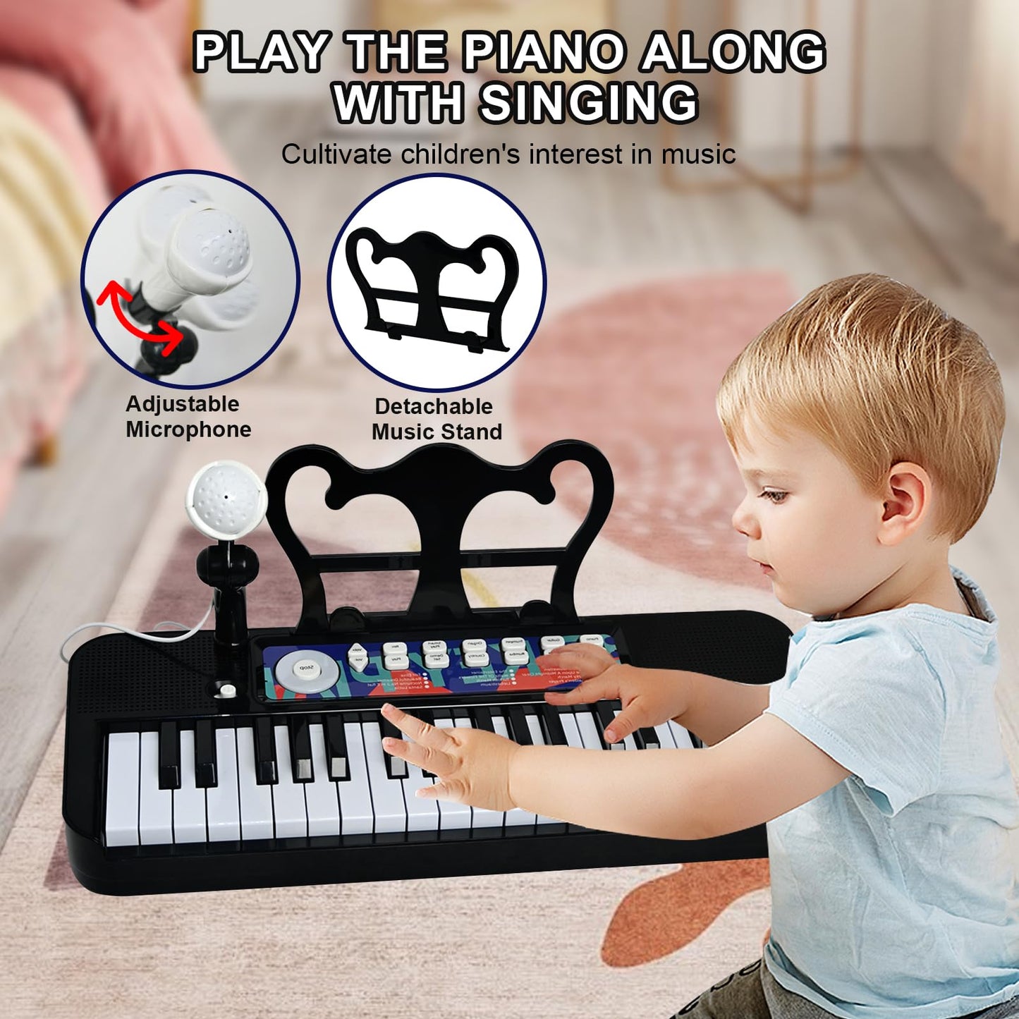 Love&Mini 37-Key Piano Toy for Kids (Ages 3-8) – Stand, Stool & Microphone