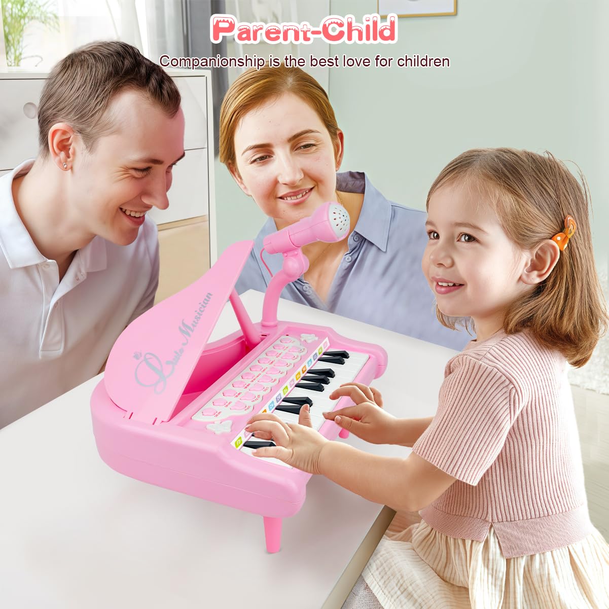 Love&Mini Pink Piano Toy for Toddlers – 24 Keys & Microphone