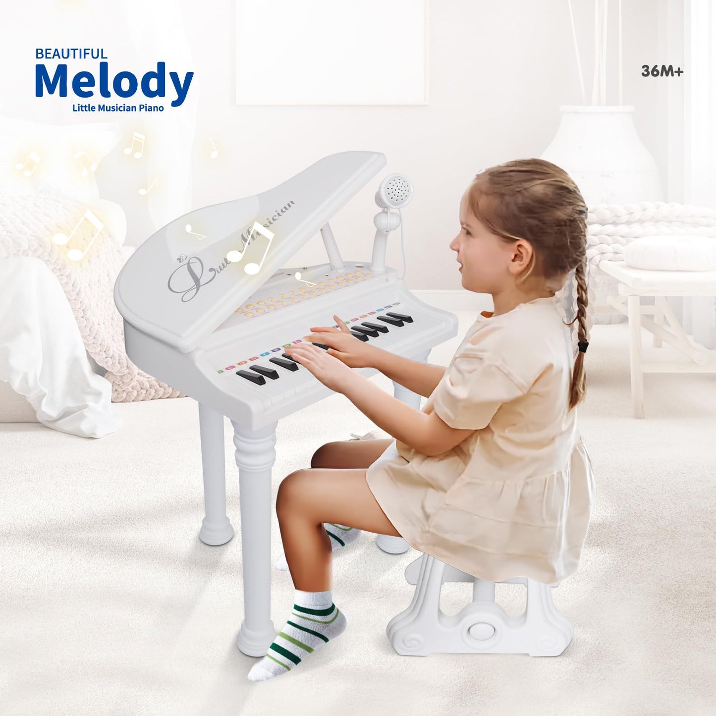 Love&Mini 31-Key Piano Toy Keyboard for Kids 3+ | Mic & Stool