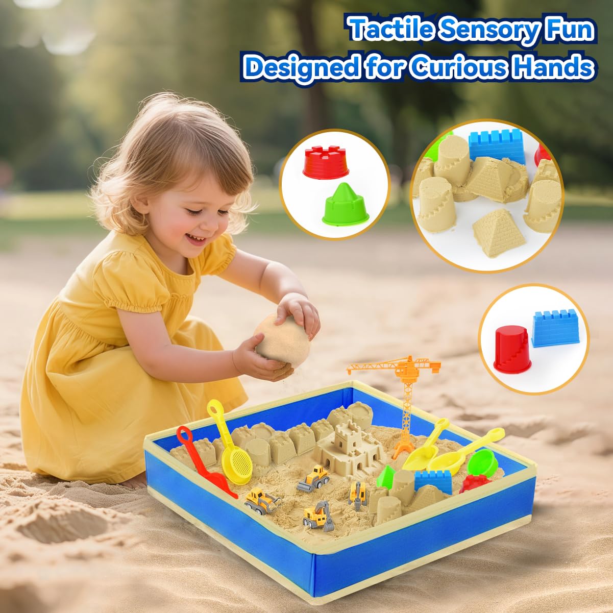 Love&Mini Sensory Beach Toys – 44-Piece Sand Construction Kit with 8 Vehicles