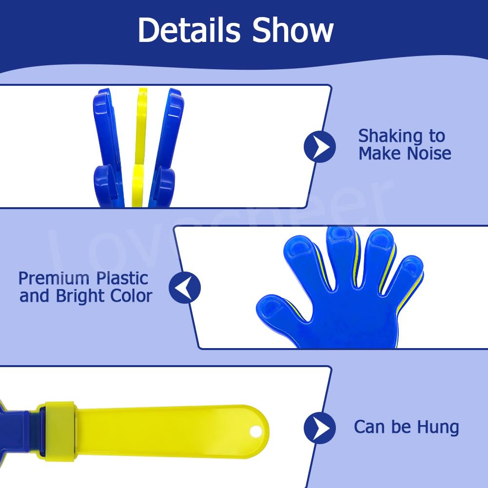 Lovecheer 16PCS Blue & Yellow Hand Clappers – Durable Noisemakers for Sports Events
