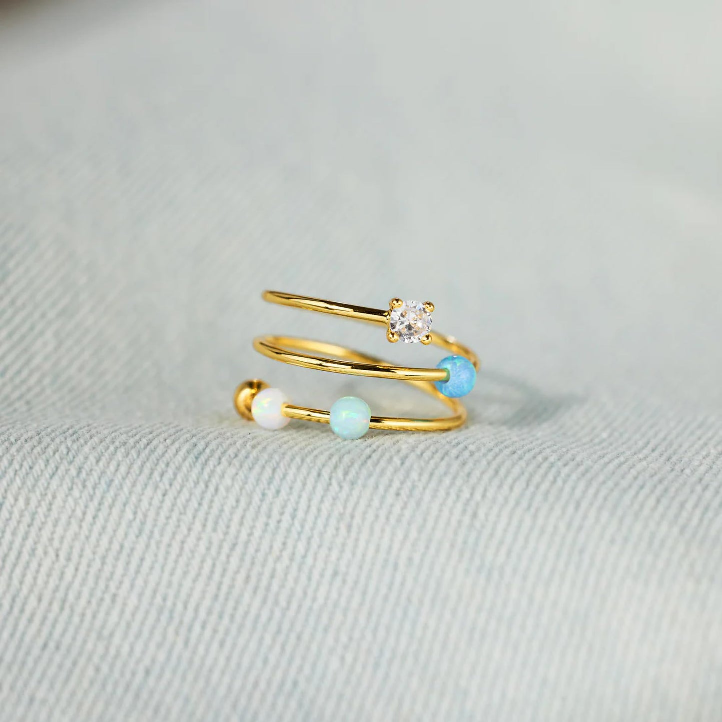 LOVECOM 14K Gold Plated Fidget Ring with Opal – Adjustable Open Spinner Ring for Women