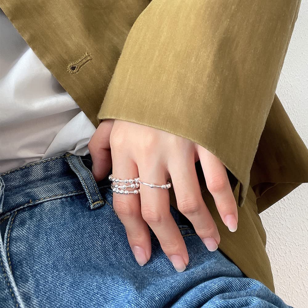 LOVECOM 925 Sterling Silver Anxiety Fidget Ring with Beads — 14K Gold Plated Spinner for Women & Men